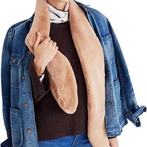Madewell NWT Plush Faux Mink Fur Scarf with Brooch